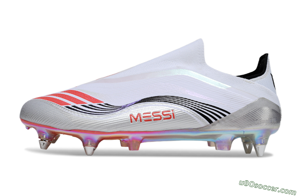 Messi x Adidas F50 Elite Laceless SG Soft Ground Soccer Cleats - White/Red/Black 2