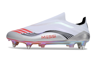 Messi x Adidas F50 Elite Laceless SG Soft Ground Soccer Cleats - White/Red/Black