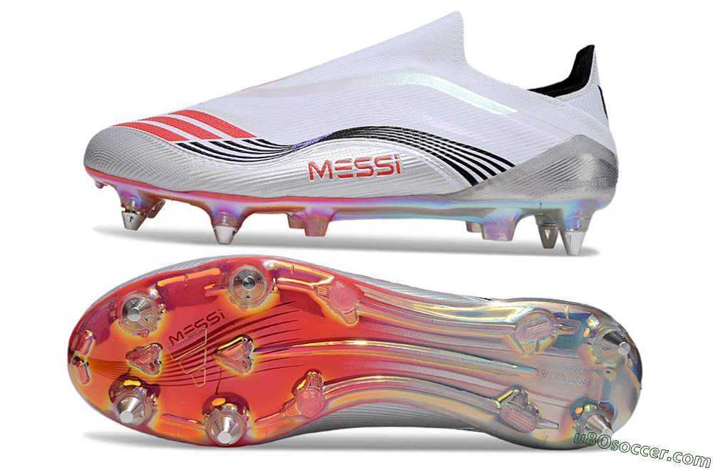 Messi x Adidas F50 Elite Laceless SG Soft Ground Soccer Cleats - White/Red/Black 0