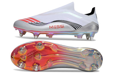 Messi x Adidas F50 Elite Laceless SG Soft Ground Soccer Cleats - White/Red/Black