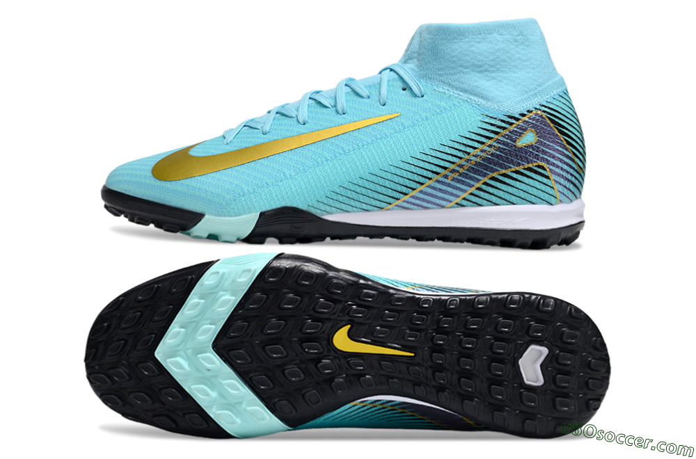 Nike Air Zoom Mercurial Superfly 10 Elite TF Artificial Turf Soccer Shoes - Jade/Gold/Black 0