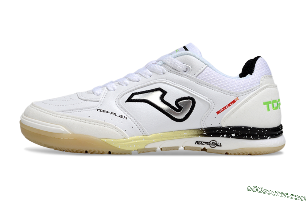 Joma Top Flex IC Indoor & Futsal Soccer Shoes - White/Silver/Black 2