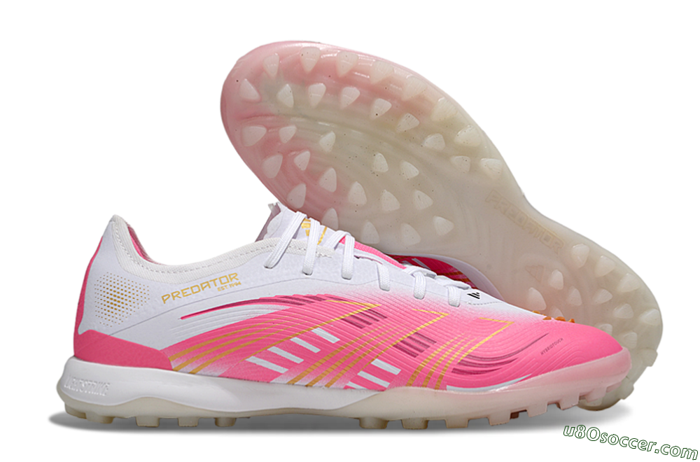 Adidas Predator 25 Elite TF Artificial Turf Soccer Shoes - White/Pink/Gold 1