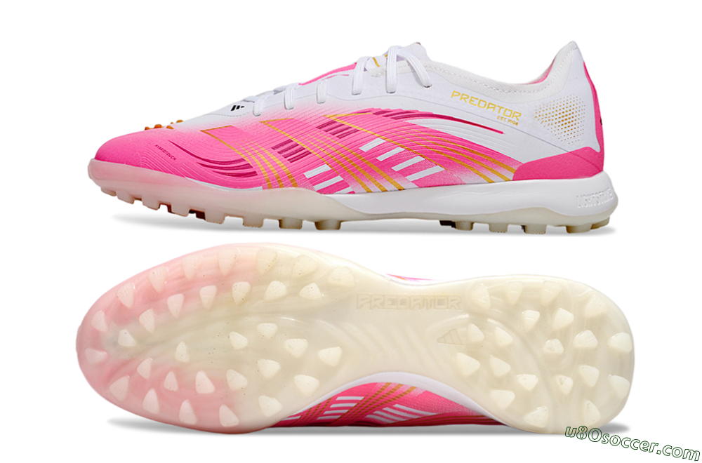 Adidas Predator 25 Elite TF Artificial Turf Soccer Shoes - White/Pink/Gold 0