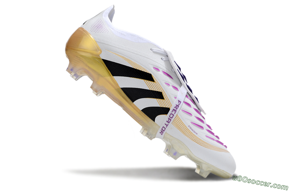 Adidas Predator 25 Elite Foldover Tongue FG Firm Ground Soccer Cleats - White/Black/Gold 3