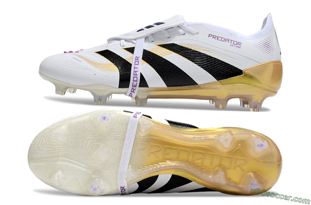 Adidas Predator 25 Elite Foldover Tongue FG Firm Ground Soccer Cleats - White/Black/Gold 0