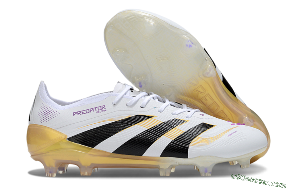 Adidas Predator 25 Elite FG Firm Ground Soccer Cleats - White/Black/Gold 1
