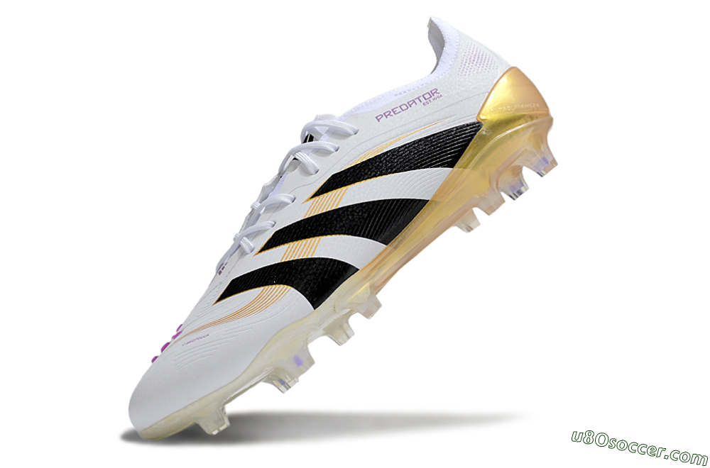 Adidas Predator 25 Elite FG Firm Ground Soccer Cleats - White/Black/Gold 5