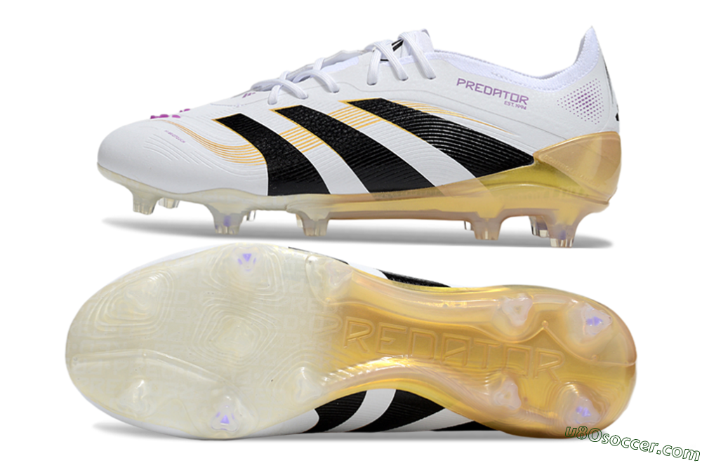 Adidas Predator 25 Elite FG Firm Ground Soccer Cleats - White/Black/Gold 0