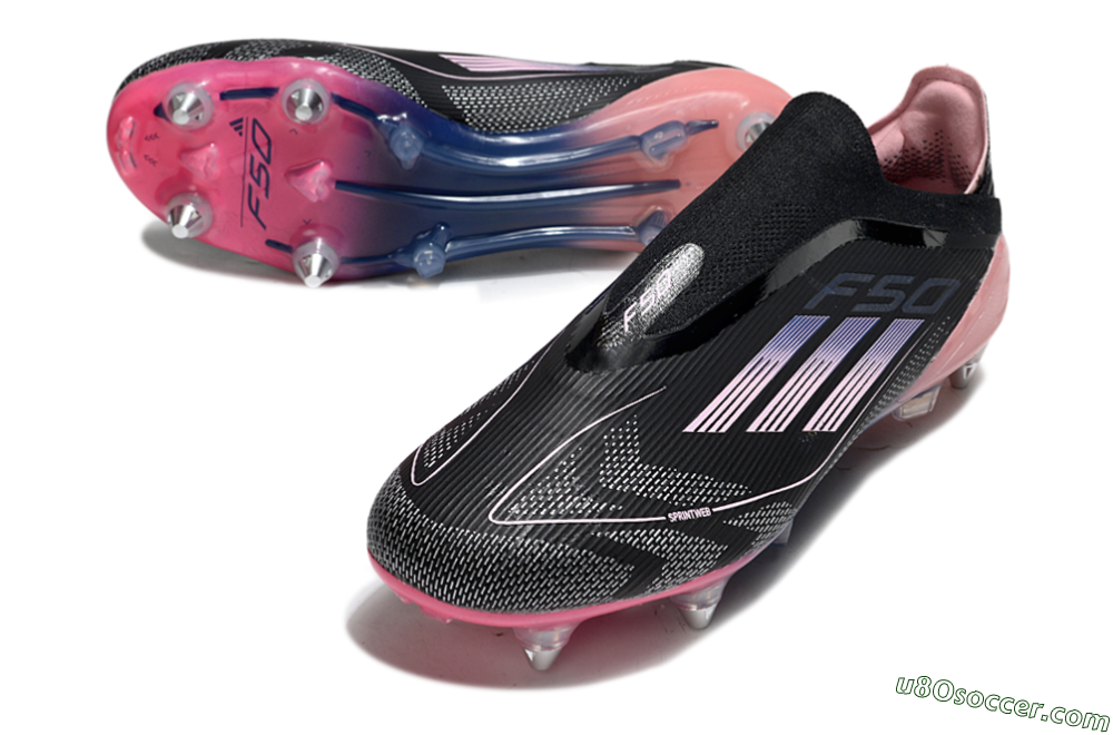 Adidas F50 Elite Laceless SG Soft Ground Soccer Cleats - Black/Blue/Pink 3