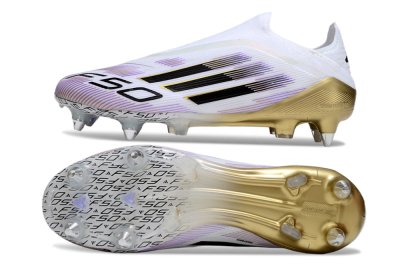 Adidas F50 Elite Laceless SG Soft Ground Soccer Cleats - White/Purple/Gold