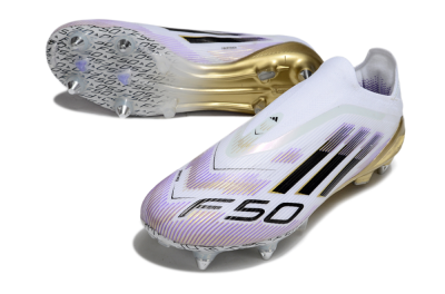 Adidas F50 Elite Laceless SG Soft Ground Soccer Cleats - White/Purple/Gold