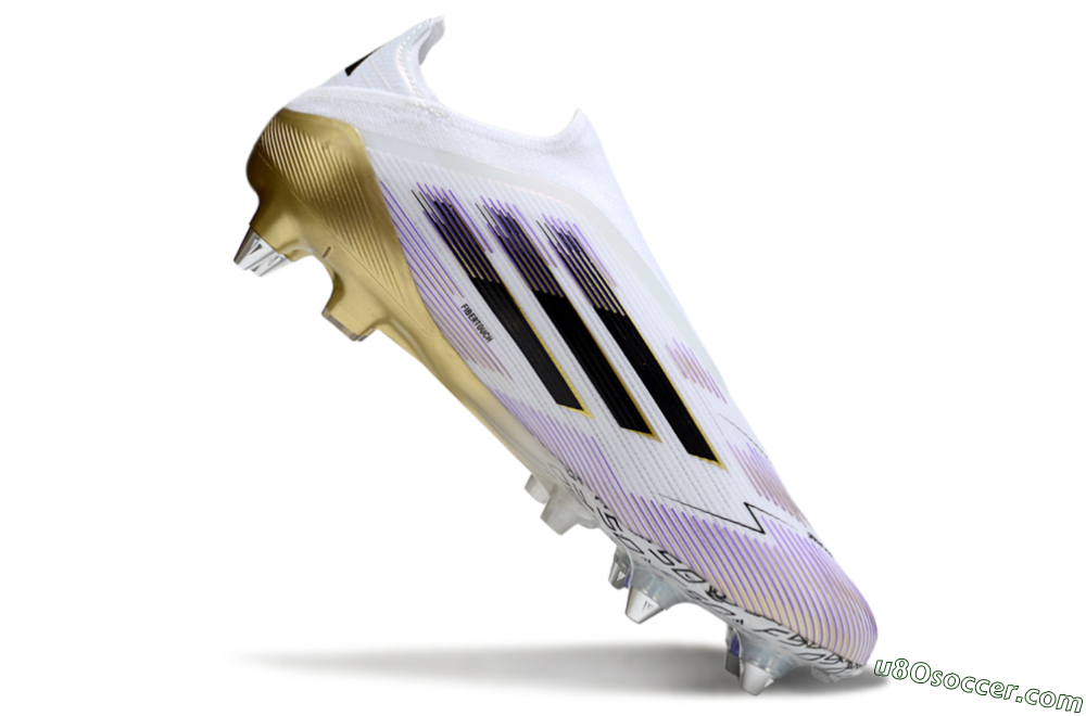 Adidas F50 Elite Laceless SG Soft Ground Soccer Cleats - White/Purple/Gold 3