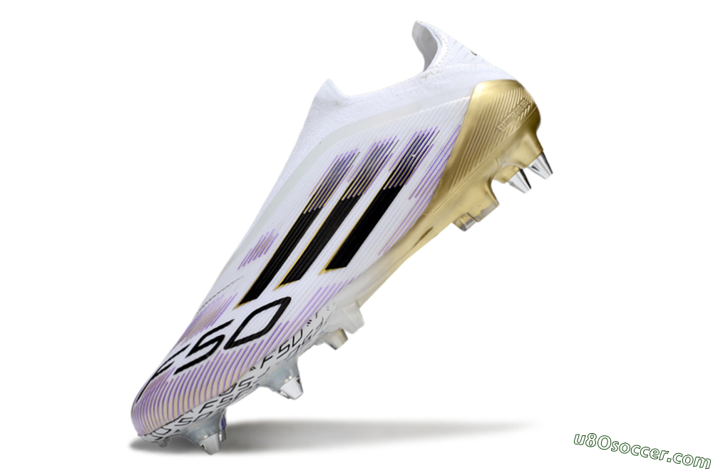 Adidas F50 Elite Laceless SG Soft Ground Soccer Cleats - White/Purple/Gold 4