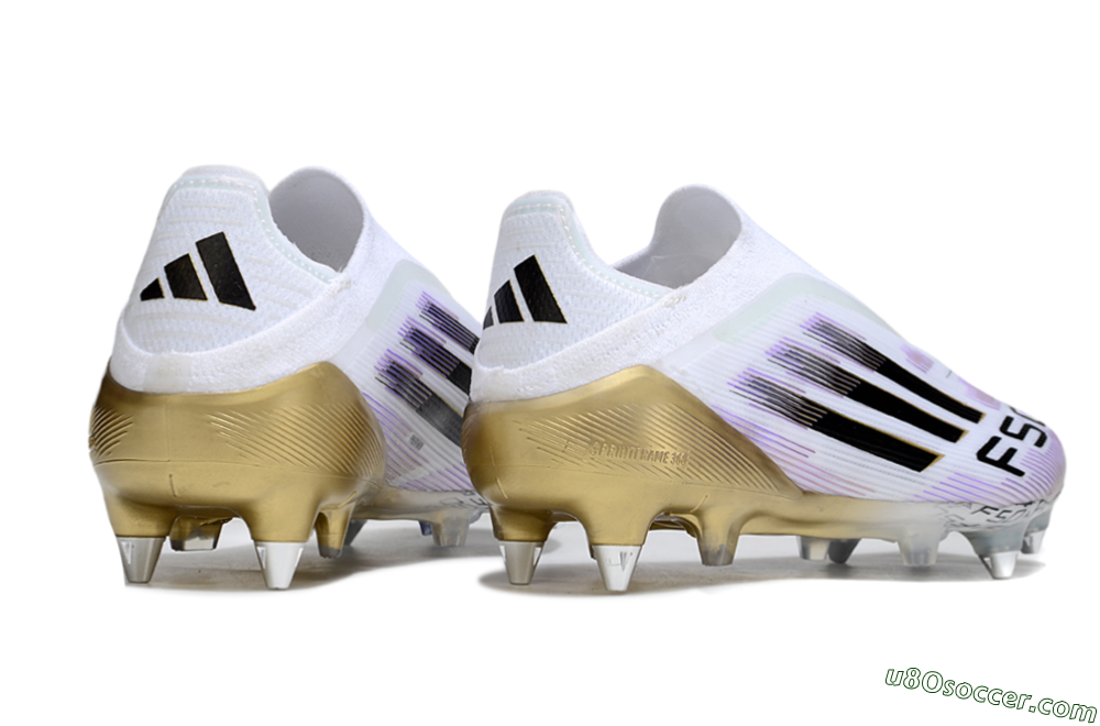 Adidas F50 Elite Laceless SG Soft Ground Soccer Cleats - White/Purple/Gold 5