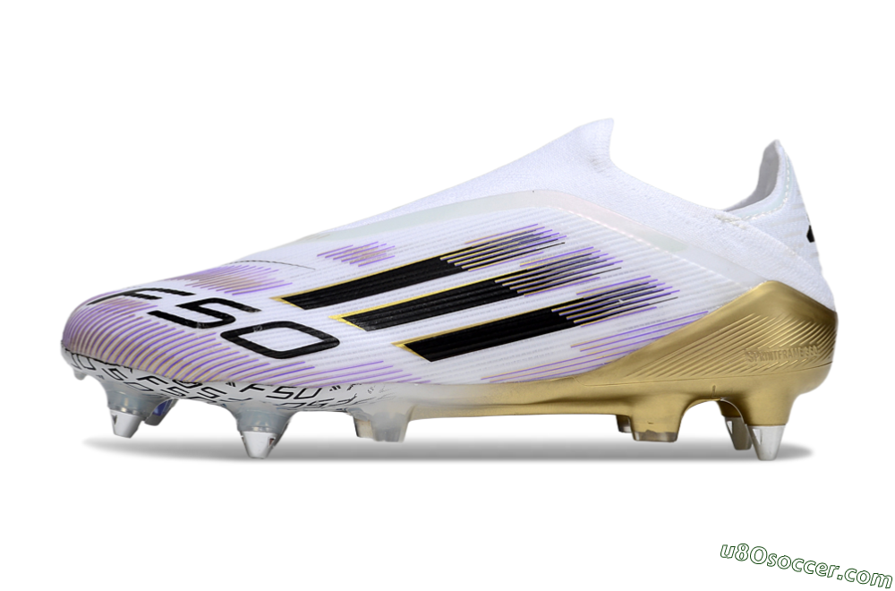 Adidas F50 Elite Laceless SG Soft Ground Soccer Cleats - White/Purple/Gold 1