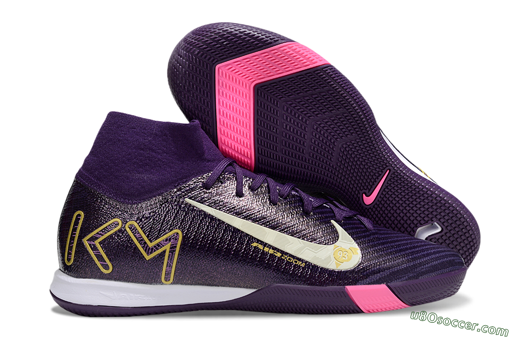 KM x Nike Air Zoom Mercurial Superfly 10 Elite IC Indoor & Futsal Soccer Shoes - Purple/White/Gold 1