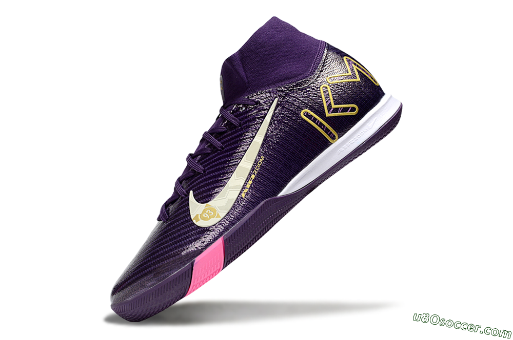 KM x Nike Air Zoom Mercurial Superfly 10 Elite IC Indoor & Futsal Soccer Shoes - Purple/White/Gold 5