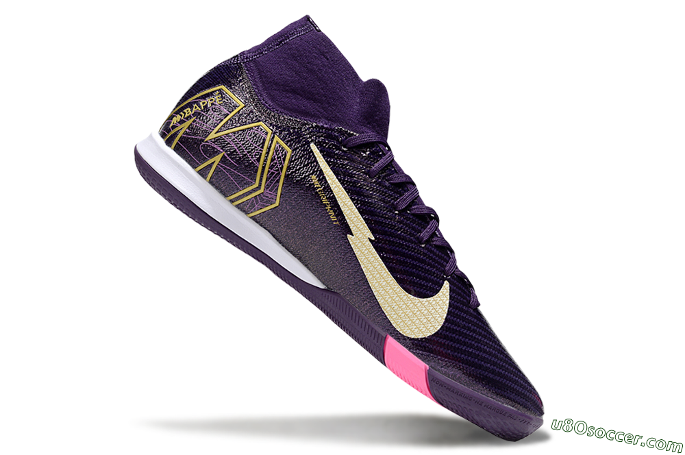 KM x Nike Air Zoom Mercurial Superfly 10 Elite IC Indoor & Futsal Soccer Shoes - Purple/White/Gold 4