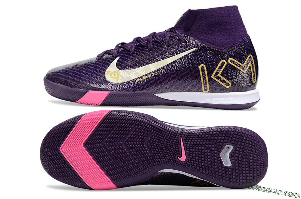 KM x Nike Air Zoom Mercurial Superfly 10 Elite IC Indoor & Futsal Soccer Shoes - Purple/White/Gold 0