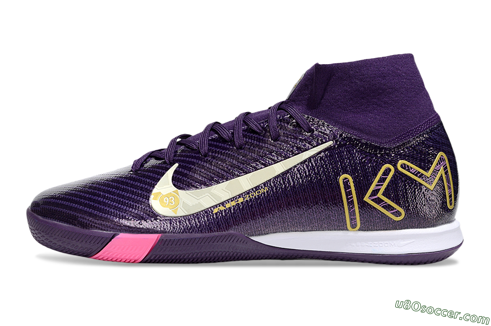 KM x Nike Air Zoom Mercurial Superfly 10 Elite IC Indoor & Futsal Soccer Shoes - Purple/White/Gold 2
