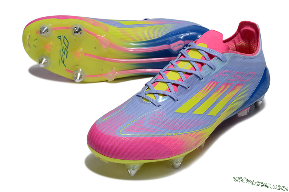 Adidas F50 Elite SG Soft Ground Soccer Cleats - Blue/Yellow/Pink 3