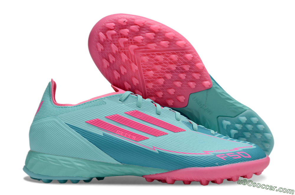 Messi x Adidas F50 Pro TF Artificial Turf Soccer Shoes - Jade/Pink 1