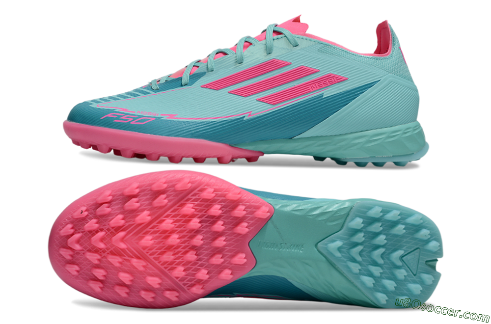 Messi x Adidas F50 Pro TF Artificial Turf Soccer Shoes - Jade/Pink 0