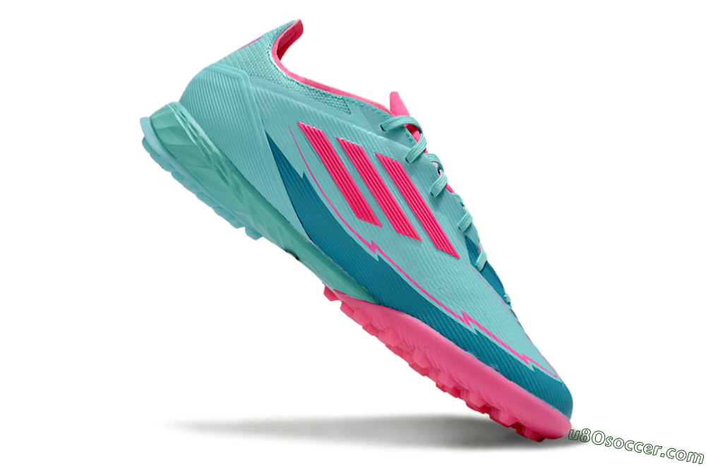 Messi x Adidas F50 Pro TF Artificial Turf Soccer Shoes - Jade/Pink 4