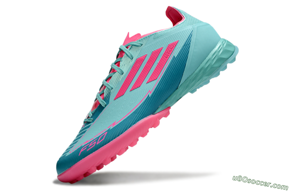 Messi x Adidas F50 Pro TF Artificial Turf Soccer Shoes - Jade/Pink 5