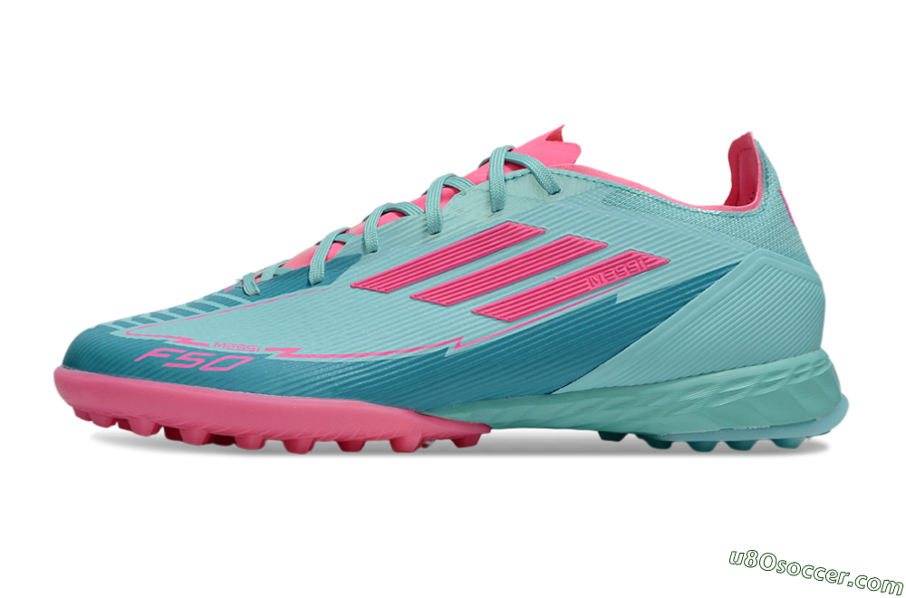 Messi x Adidas F50 Pro TF Artificial Turf Soccer Shoes - Jade/Pink 2
