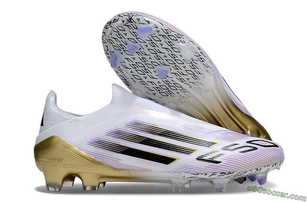 Adidas F50 Elite Laceless FG Firm Ground Soccer Cleats - White/Purple/Gold 1