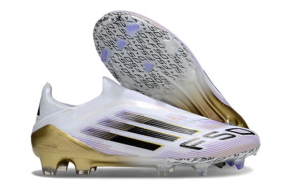 Adidas F50 Elite Laceless FG Firm Ground Soccer Cleats - White/Purple/Gold