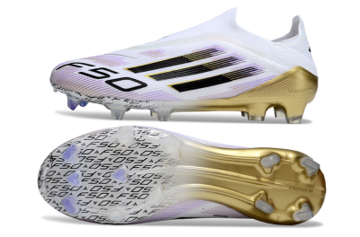 Adidas F50 Elite Laceless FG Firm Ground Soccer Cleats - White/Purple/Gold