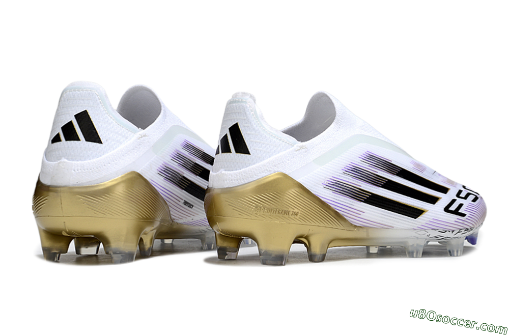 Adidas F50 Elite Laceless FG Firm Ground Soccer Cleats - White/Purple/Gold 6