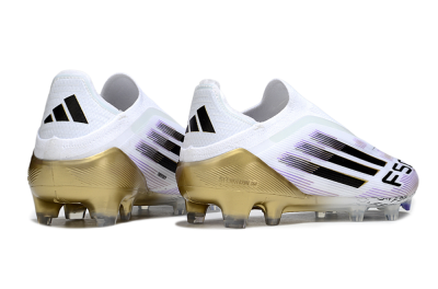 Adidas F50 Elite Laceless FG Firm Ground Soccer Cleats - White/Purple/Gold