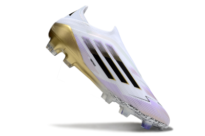 Adidas F50 Elite Laceless FG Firm Ground Soccer Cleats - White/Purple/Gold