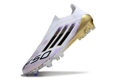 Adidas F50 Elite Laceless FG Firm Ground Soccer Cleats - White/Purple/Gold