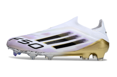 Adidas F50 Elite Laceless FG Firm Ground Soccer Cleats - White/Purple/Gold