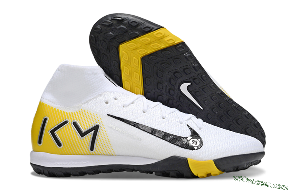 KM x Nike Air Zoom Mercurial Superfly 10 Elite TF Artificial Turf Soccer Shoes - White/Black/Yellow 1