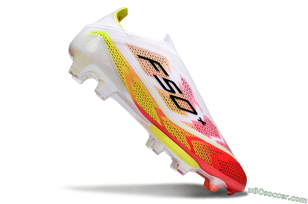 Adidas F50+ Elite Lightstrike Pro Laceless FG Firm Ground Soccer Cleats - White/Red/Yellow 5