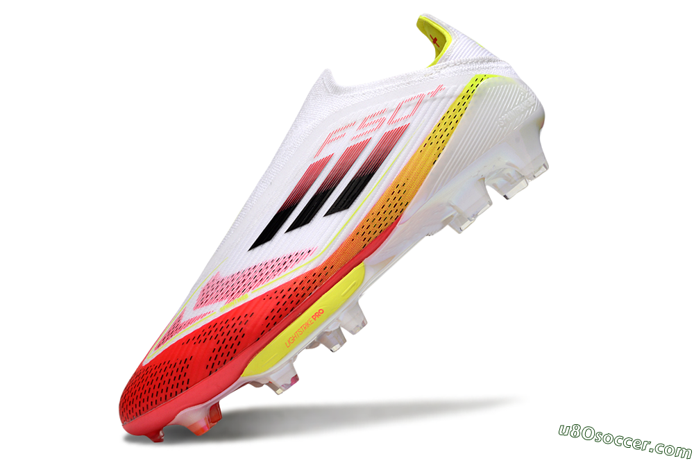 Adidas F50+ Elite Lightstrike Pro Laceless FG Firm Ground Soccer Cleats - White/Red/Yellow 6