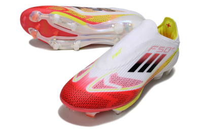 Adidas F50+ Elite Lightstrike Pro Laceless FG Firm Ground Soccer Cleats - White/Red/Yellow