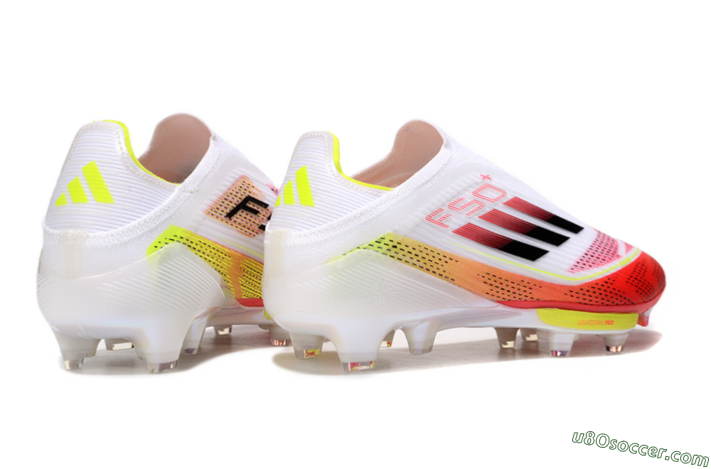 Adidas F50+ Elite Lightstrike Pro Laceless FG Firm Ground Soccer Cleats - White/Red/Yellow 7