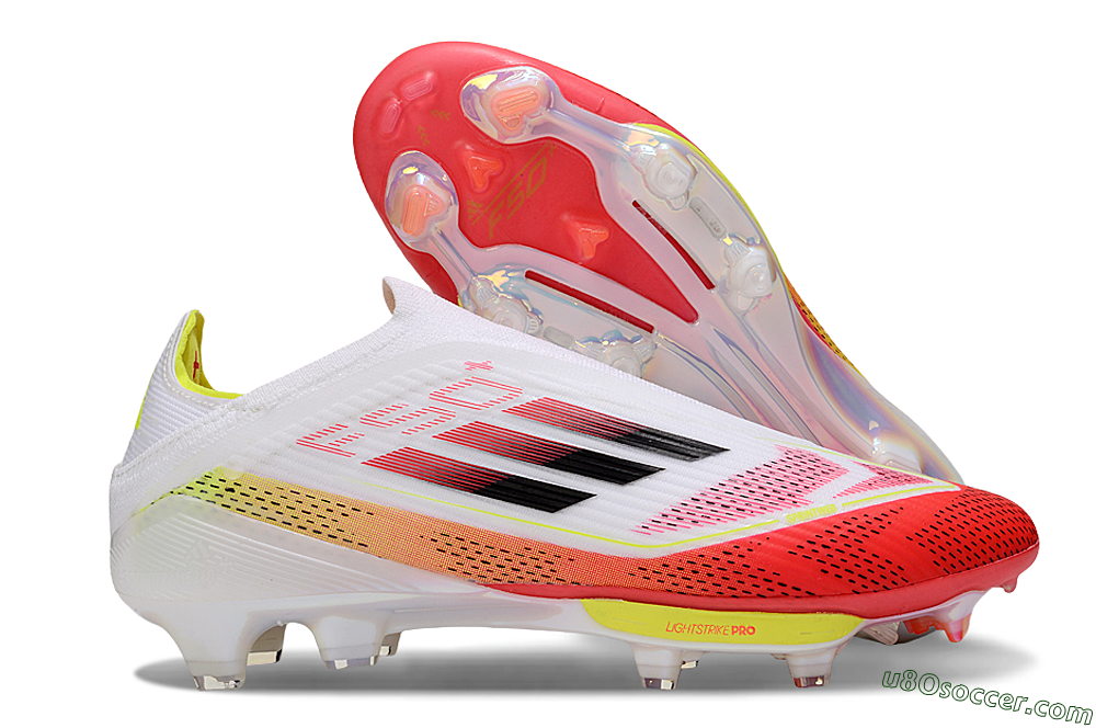 Adidas F50+ Elite Lightstrike Pro Laceless FG Firm Ground Soccer Cleats - White/Red/Yellow 1