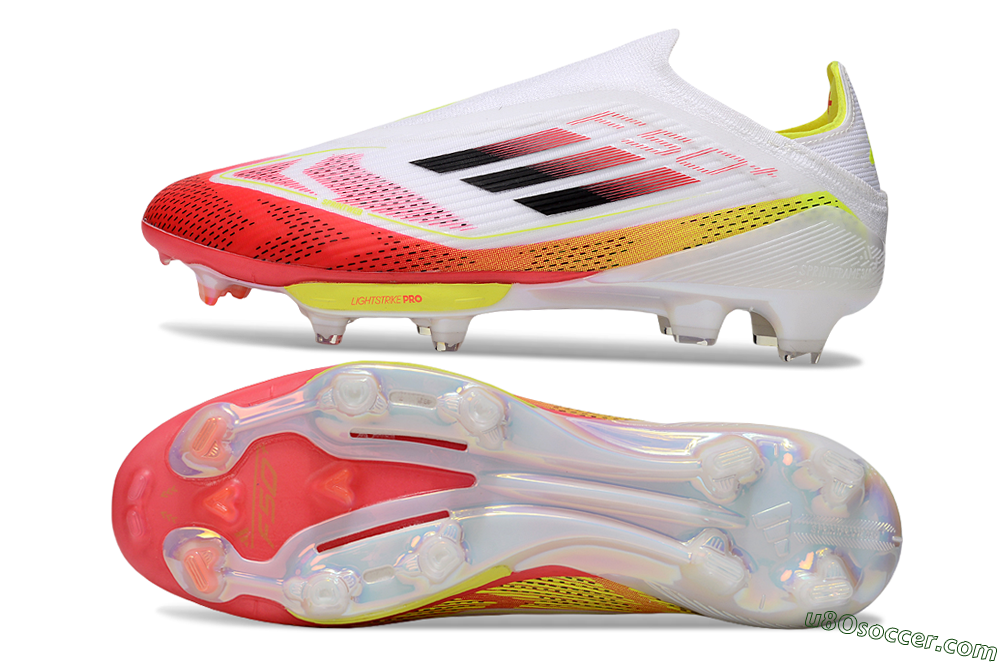Adidas F50+ Elite Lightstrike Pro Laceless FG Firm Ground Soccer Cleats - White/Red/Yellow 0