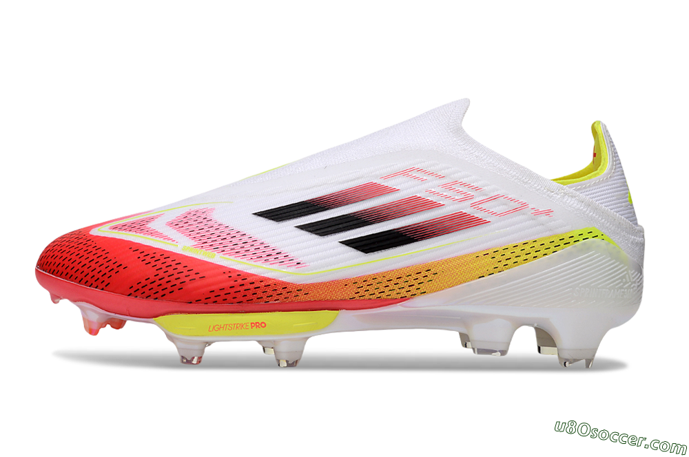Adidas F50+ Elite Lightstrike Pro Laceless FG Firm Ground Soccer Cleats - White/Red/Yellow 2