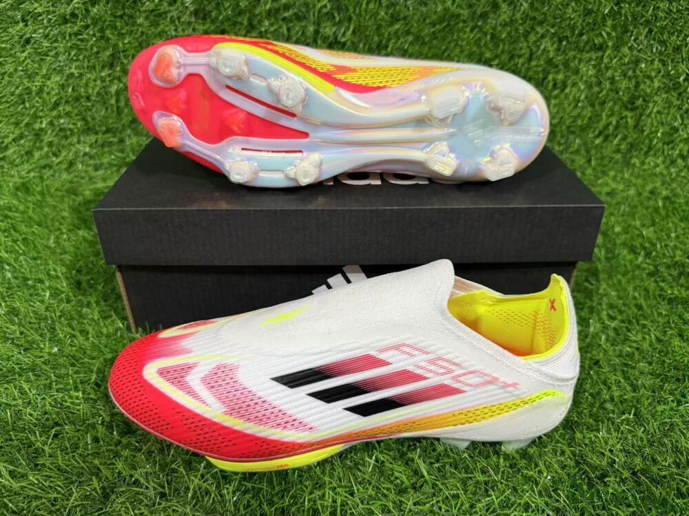 Adidas F50+ Elite Lightstrike Pro Laceless FG Firm Ground Soccer Cleats - White/Red/Yellow