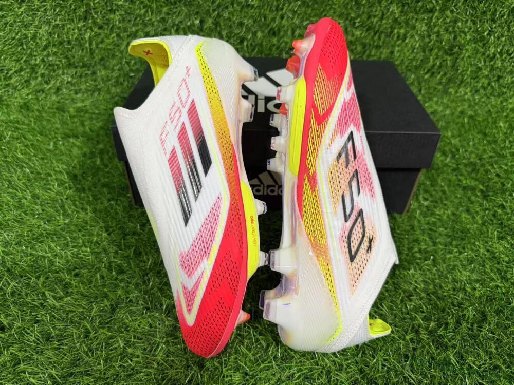 Adidas F50+ Elite Lightstrike Pro Laceless FG Firm Ground Soccer Cleats - White/Red/Yellow