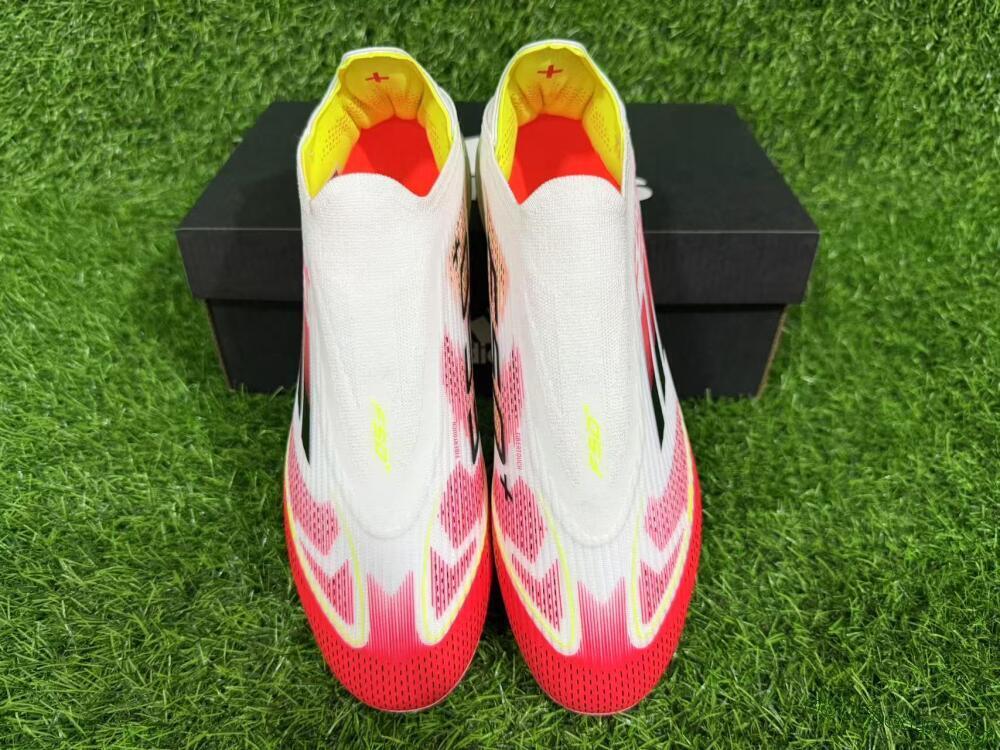 Adidas F50+ Elite Lightstrike Pro Laceless FG Firm Ground Soccer Cleats - White/Red/Yellow